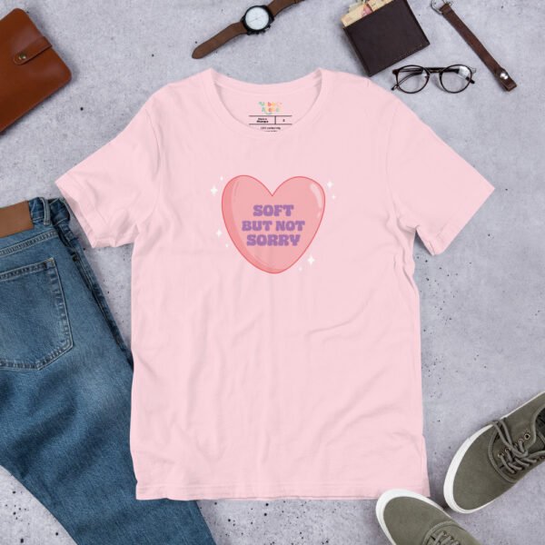 Soft But Not Sorry Graphic Tee – Empowering Quote Shirt in Pastel Pink