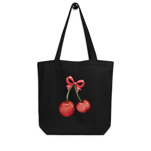 Cute Cherry Eco Tote Bag with Bow – Kawaii Aesthetic Canvas Bag for Everyday Use - Image 4