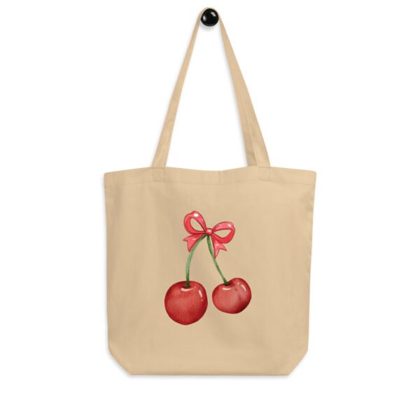 Cute Cherry Eco Tote Bag with Bow – Kawaii Aesthetic Canvas Bag for Everyday Use