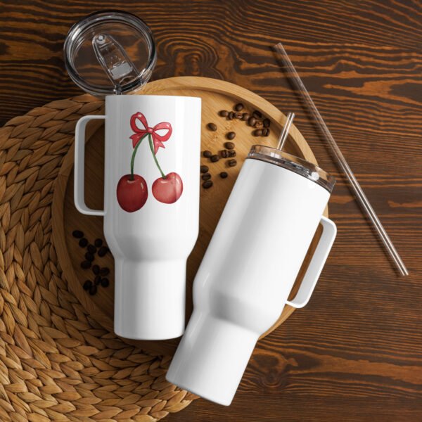 Soft Girl Aesthetic Travel Cup with Cherries Design – Cute Reusable Travel Mug for Iced Coffee, Matcha & On-the-Go Drinks