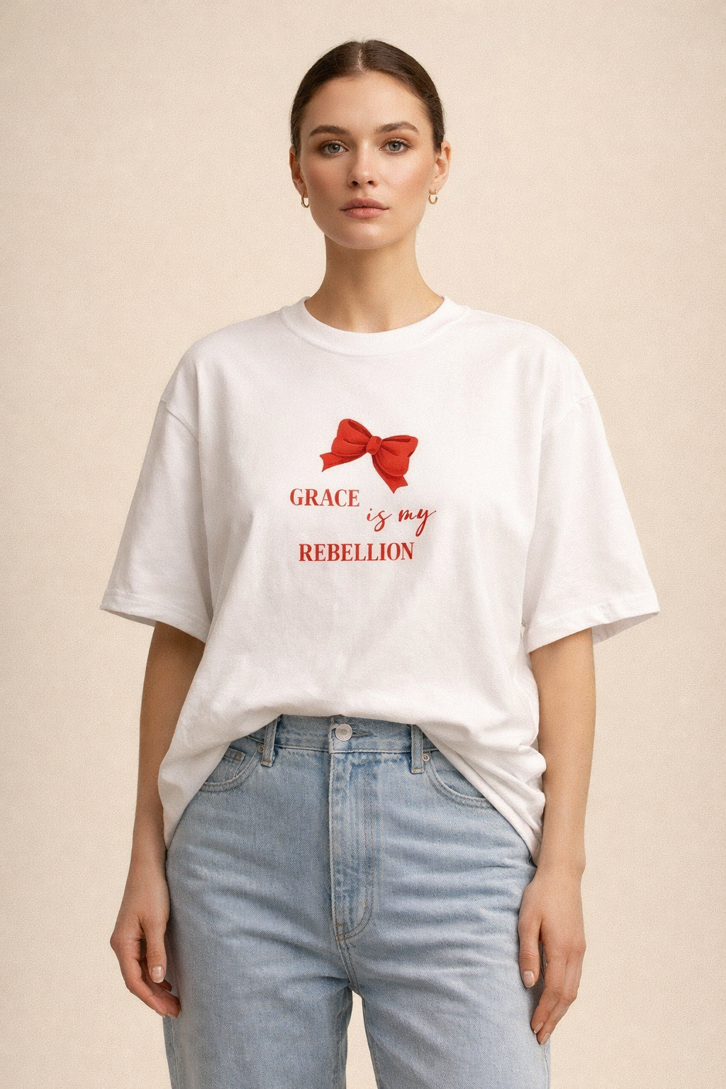 Grace Is My Rebellion Graphic T-Shirt | Oversized White Statement Tee | Minimal Aesthetic Shirt