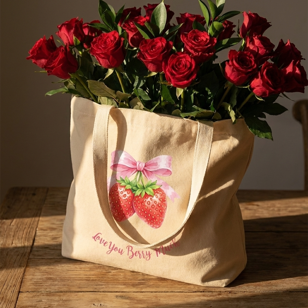Love You Berry Much Organic Cotton Tote Bag – Coquette Strawberry Valentine Aesthetic Tote